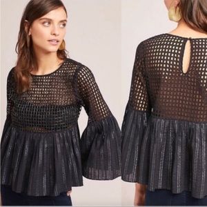 Anthropologie Maeve Black Beaded Bell Sleeve Blouse